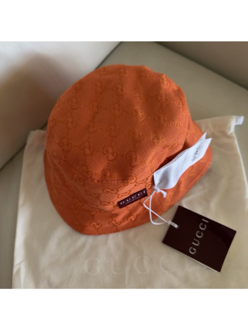 NWT GUCCI Fedora Reversible Orange Canvas-jacquard Bucket Hat Sz S Pink - Picture 4 of 11